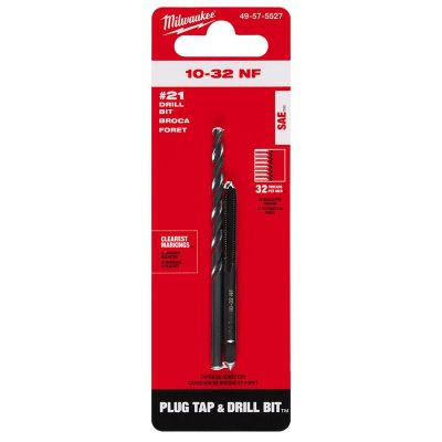Milwaukee Tool 10-32 NF Straight Flute Plug Tap & #21 Drill Bit
