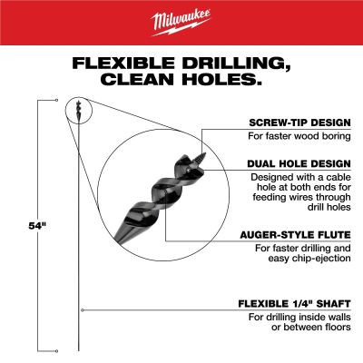Milwaukee Tool 1 Inch x 54 Inch Flexible Cable Auger Bit