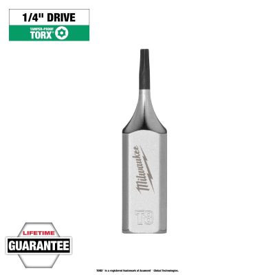 Milwaukee Tool 1/4 Inch Drive T8 Tamper Proof TORX Bit Socket