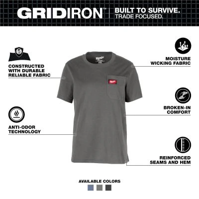 Milwaukee Tool Women's GRIDIRON Pocket T-Shirt - Short Sleeve - Gray - S