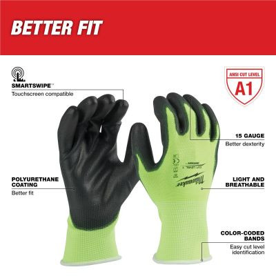 Milwaukee Tool High Visibility Cut Level 1 Polyurethane Dipped Gloves - Large