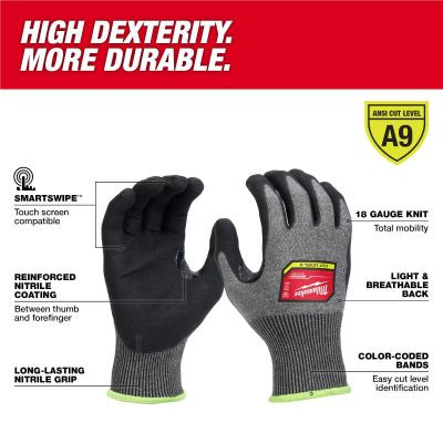 Milwaukee Tool Cut Level 9 High-Dexterity Coated Nitrile Dipped Gloves - L