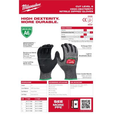 Milwaukee Tool Cut Level 6 High-Dexterity Nitrile Dipped Gloves - Medium