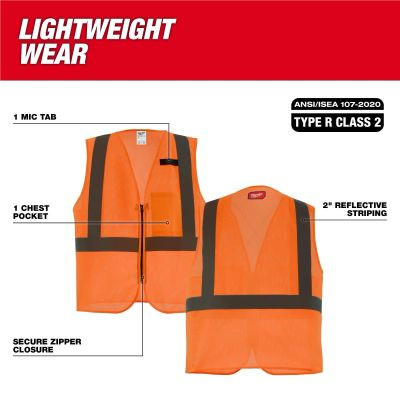 Milwaukee Tool Class 2 High Visibility Orange Mesh One Pocket Safety Vest - S/M