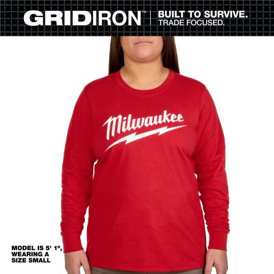 Milwaukee Tool Womens GRIDIRON Logo Tee - Long Sleeve Red 2X