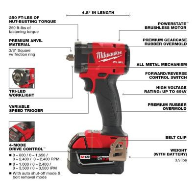 Milwaukee Tool M18 FUEL 3/8 inch Compact Impact Wrench w/ Friction Ring Kit
