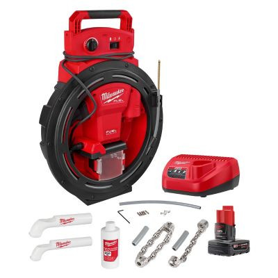 Milwaukee Tool M12 FUEL High Speed Chain Snake for 1-1/4 inch-2 inch Pipes