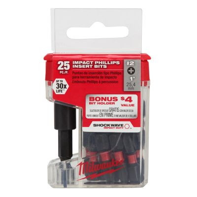 Milwaukee Tool SHOCKWAVE 2.36" Magnetic Bit Tip Holder w/ Impact Phillips #2 Insert Bits
