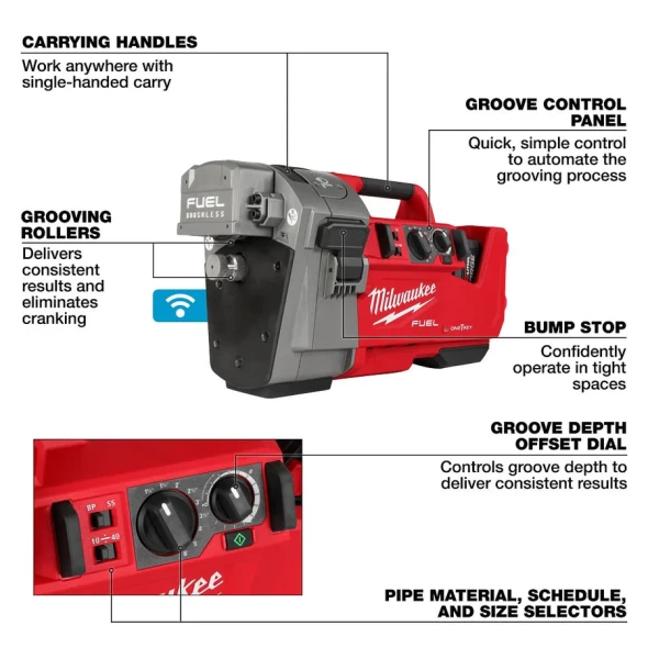 Milwaukee Tool M18 FUEL RINGER Roll Groover for 1-1/4 inch - 4 inch Sch 10/40, 6 inch Sch 10