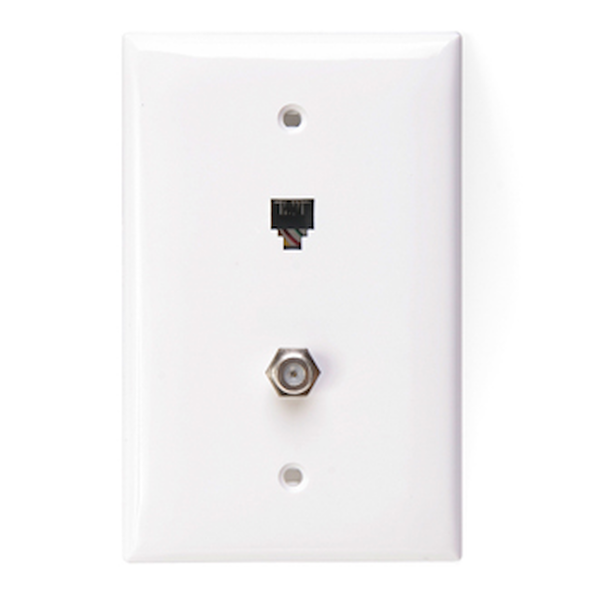 White Midsize Wall Jack Female Telephone/Video Connector