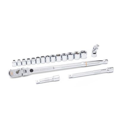 GearWrench 18 Piece 3/8 Inch Drive 120XP Locking Flex Head Ratchet and 6 Point Metric Stubby Socket Mechanics Tool Set