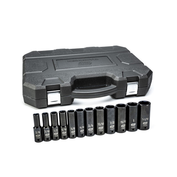 GearWrench 12 Piece 1/2 Inch Drive 6 Point Deep Impact SAE Socket Set - 84942N