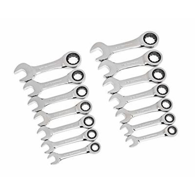 GearWrench 14 Piece 72-Tooth 12 Point Stubby Ratcheting SAE/Metric Combination Wrench Set