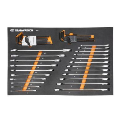 GearWrench 44 Piece 90T SAE/Metric Combination Ratcheting Wrench & Long Arm Hex Key Set with Foam Storage Tray