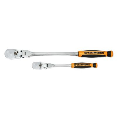 GearWrench 2 Piece 1/4 Inch & 3/8 Inch Drive 90-Tooth Dual Material Flex Head Teardrop Ratchet Set