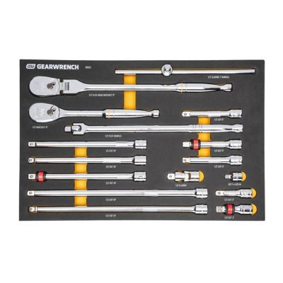 GearWrench 16 Piece 1/2" 90-Tooth Ratchet & Drive Tool Set with Foam Storage Tray