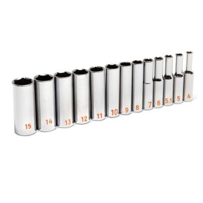 GEARWRENCH 13 Piece 1/4" Drive 6 Point Metric Hi-Viz Deep Socket Set