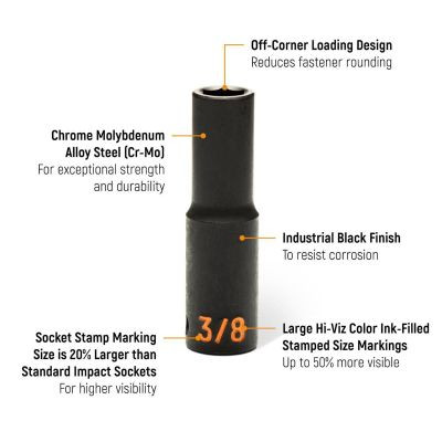 GEARWRENCH 19 Piece 1/2" Drive 6 Point SAE Hi-Viz Deep Impact Socket Set