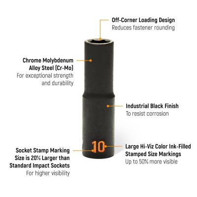 GEARWRENCH 14 Piece 1/2" Drive 6 Point Metric Hi-Viz Deep Impact Socket Set