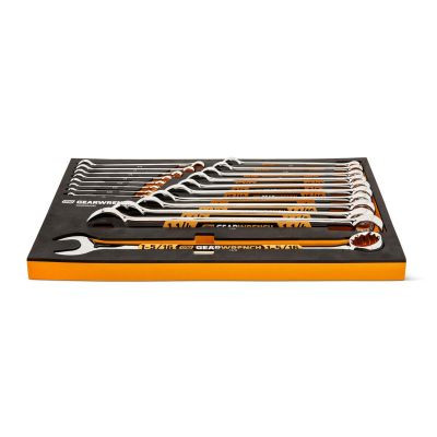 GEARWRENCH 19 Piece 12 Point SAE Hi-Viz Long Pattern Combination Wrench Set in Foam Storage Tray