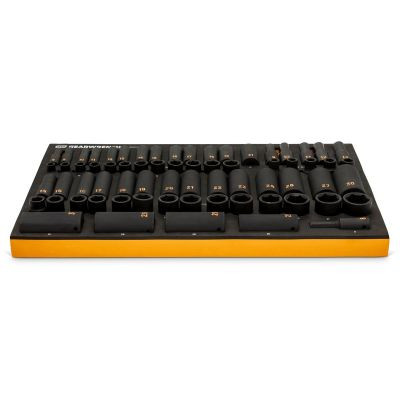 GEARWRENCH 68 Piece 3/8" & 1/2" Drive 6 Point Metric Standard & Deep Hi-Viz Impact Socket Set in Foam Storage Tray