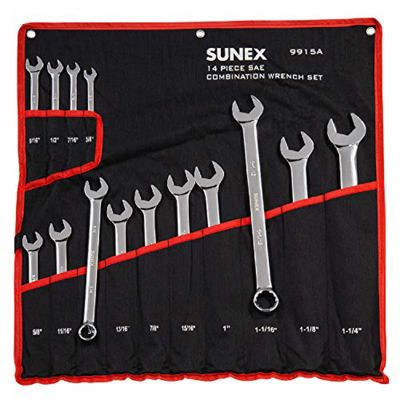 SUNEX 14 Pc. SAE Full Polish V-Groove Combi Wrench Set
