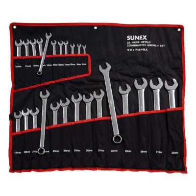 SUNEX 25 Piece Metric Full Polish V-Groove Combo Wrench Set