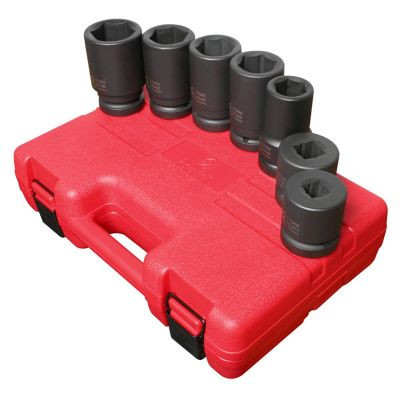 SUNEX SOCKET SET IMPACT 1" DRIVE 7 PC DEEP METRIC