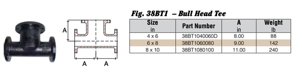 150 lb. Ductile Iron Flanged Bull Head Tee Dimensions