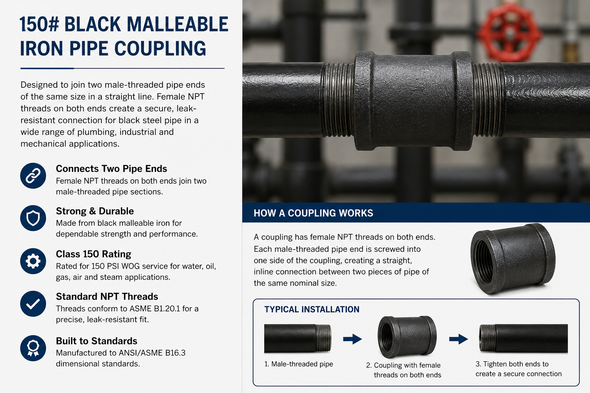 150# Black Malleable Iron Coupling – Female NPT