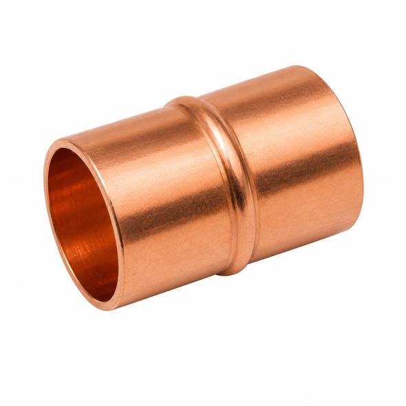 Domestic wrot copper x copper coupling with copper sweat x copper sweat connections for joining equal-size copper tube in plumbing, HVAC, hydronic heating, and mechanical piping systems.