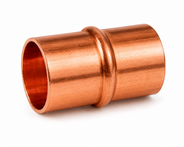 Domestic wrot copper x copper ring coupling with copper sweat x copper sweat connections for joining copper tube in plumbing, potable water, hydronic heating, HVAC, and mechanical piping systems.