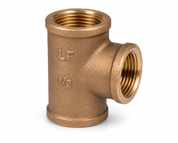 Lead-free bronze threaded tee with three equal female NPT connections