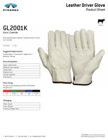 Pyramex GL2001K Value Cowhide Driver Glove Cut Sheet