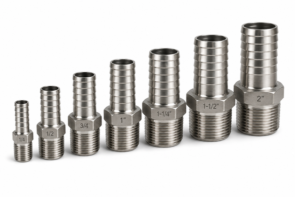 Charman 316 stainless steel king nipple with male NPT x hose barb connection