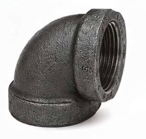 Ductile iron threaded 90° elbow with female NPT connections for changing pipe direction at a 90-degree angle.