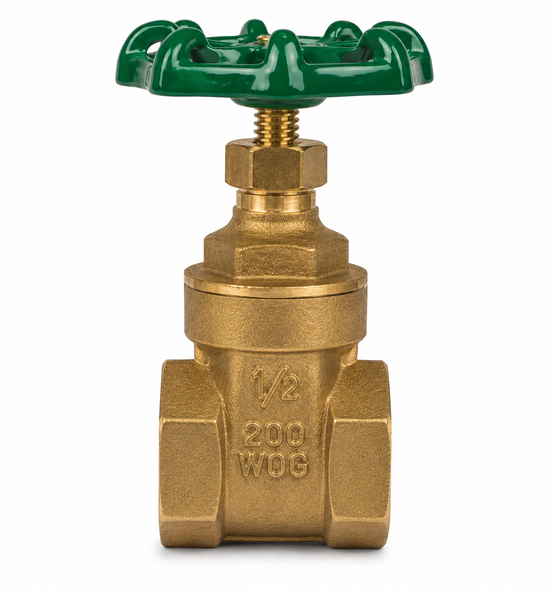 Lead-free brass CC full port gate valve with green handwheel and copper sweat connections.