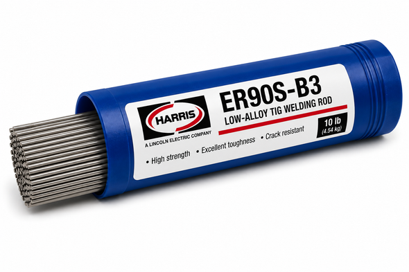 Harris ER90S-B3 low-alloy TIG welding rod, 36 in. length, 10 lb package for chromium-molybdenum steel welding.