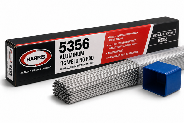 Harris 5356 R5356 aluminum TIG welding rods with Harris packaging for welding compatible 5XXX-series aluminum alloys.