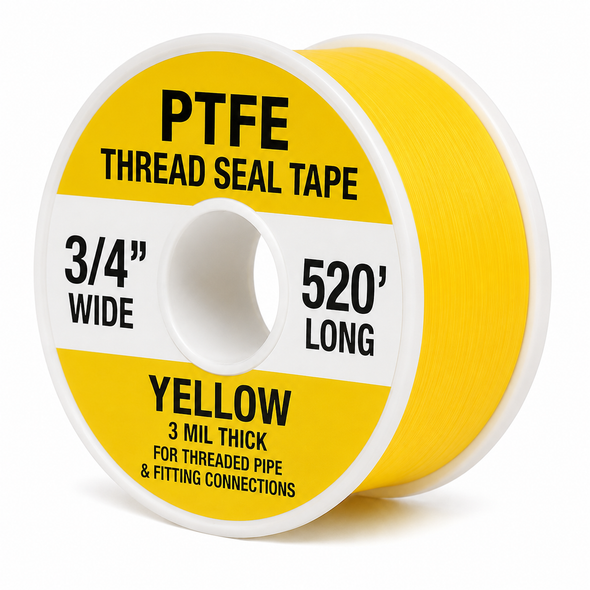Charman T3445-520 3/4" x 520' 3 mil yellow PTFE thread seal tape for threaded pipe and fitting connections