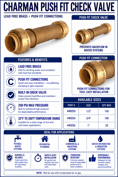 Charman Push Fit Check Valve - Spec Sheet
