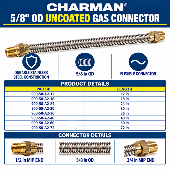 Charman 5/8" OD Uncoated Connector - 1/2" MIP x 3/4" MIP - Spec Sheet