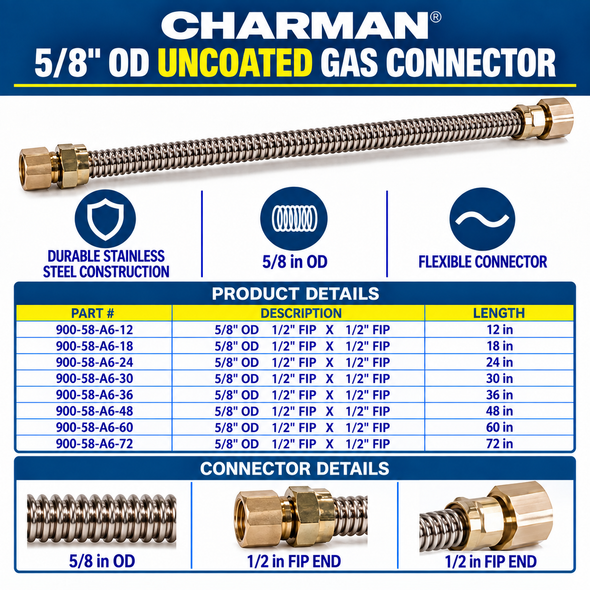 Charman 5/8" OD Uncoated Connector - 1/2" FIP x 1/2" FIP - Spec Sheet