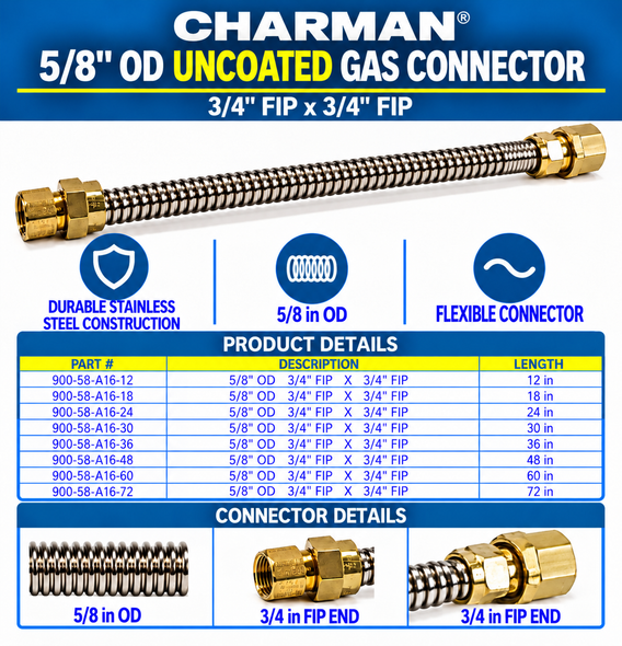 Charman 5/8" OD Uncoated Connector - 3/4" FIP x 3/4" FIP - Spec Sheet
