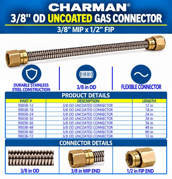 Charman 3/8" OD Uncoated Connector - 3/8" MIP x 1/2" FIP - Spec Sheet