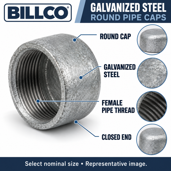 Galvanized steel round pipe cap feature graphic