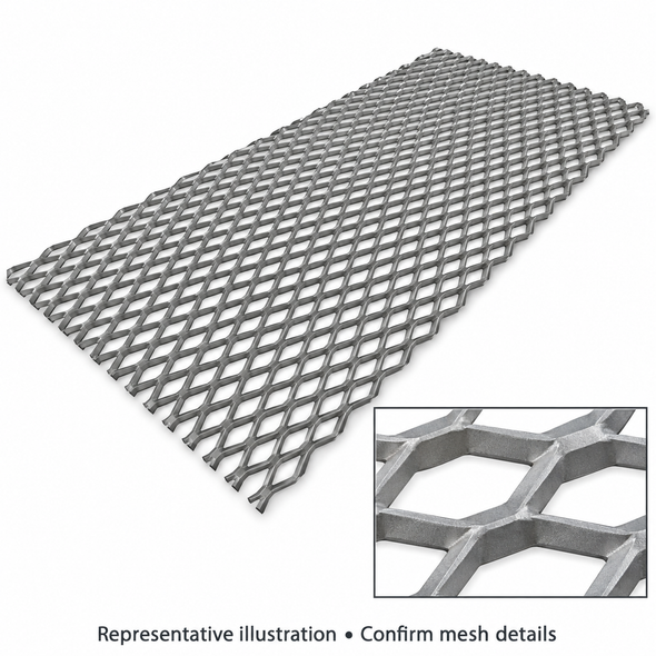 Representative standard raised expanded metal panel with open diamond mesh and an enlarged raised-profile detail.
