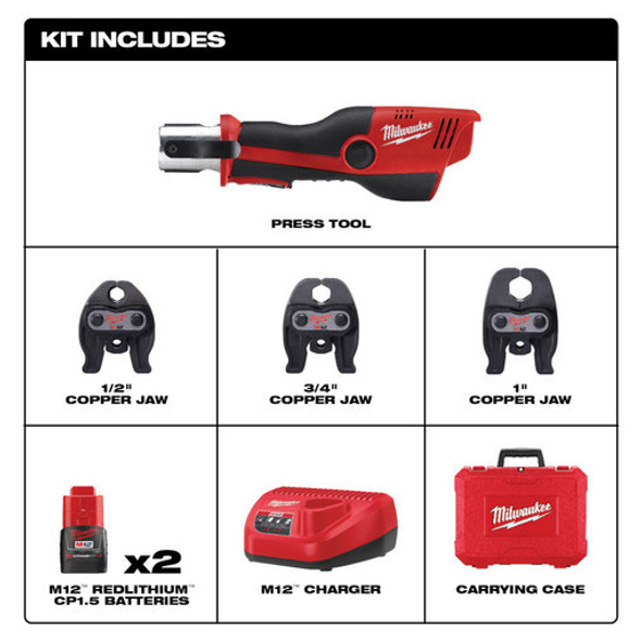 Milwaukee 2473-22 M12 Force Logic Press Tool 1/2" - 1" Kit