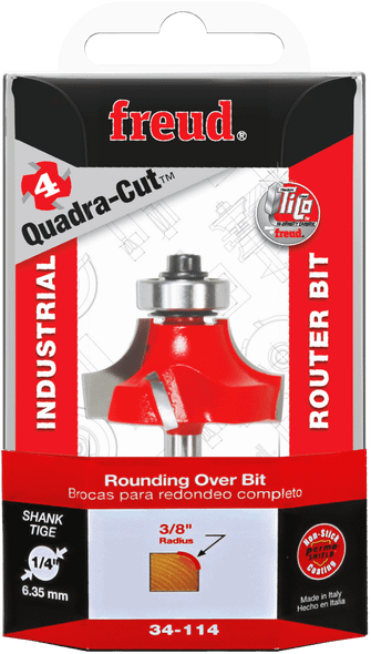3/8" Radius Rounding Over Bit (Quadra-Cut) in retail packaging