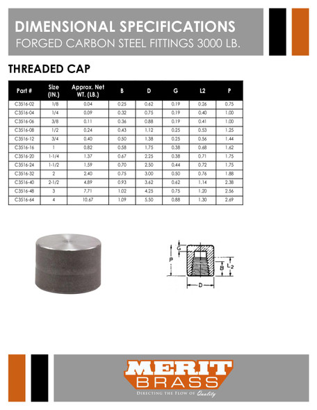 3000# Forged Steel Threaded Cap Dimensions